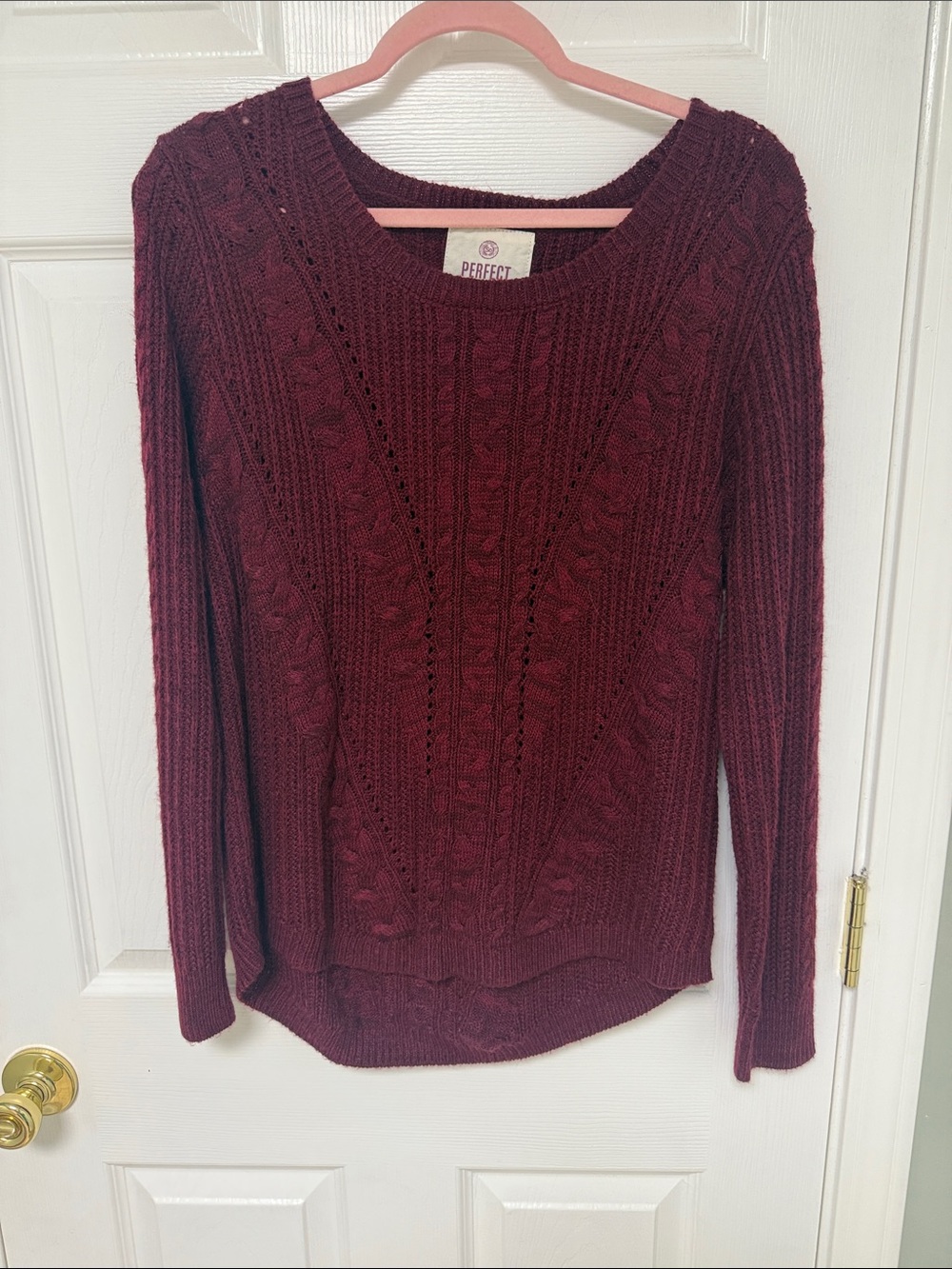 SO Cable-Knit Crewneck Sweater in Burgundy